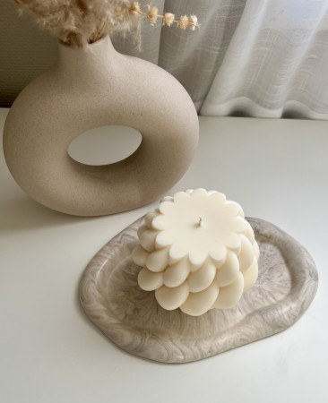 Bølget oval fat beige/marmorert